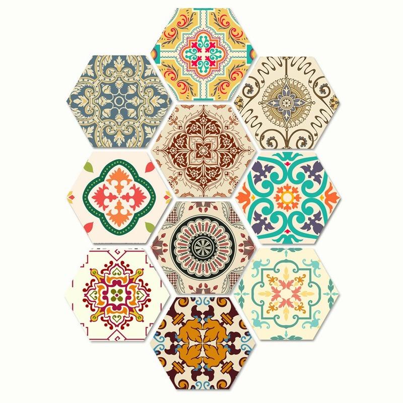 

10шт барокко шестигранные наклейки пол стены стикер самоклеющиеся напольные палочки домашний декор 10 pcs