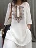 Plus Size Casual Embroidered Cotton-Linen Shirt: Spring & Autumn Retro Style