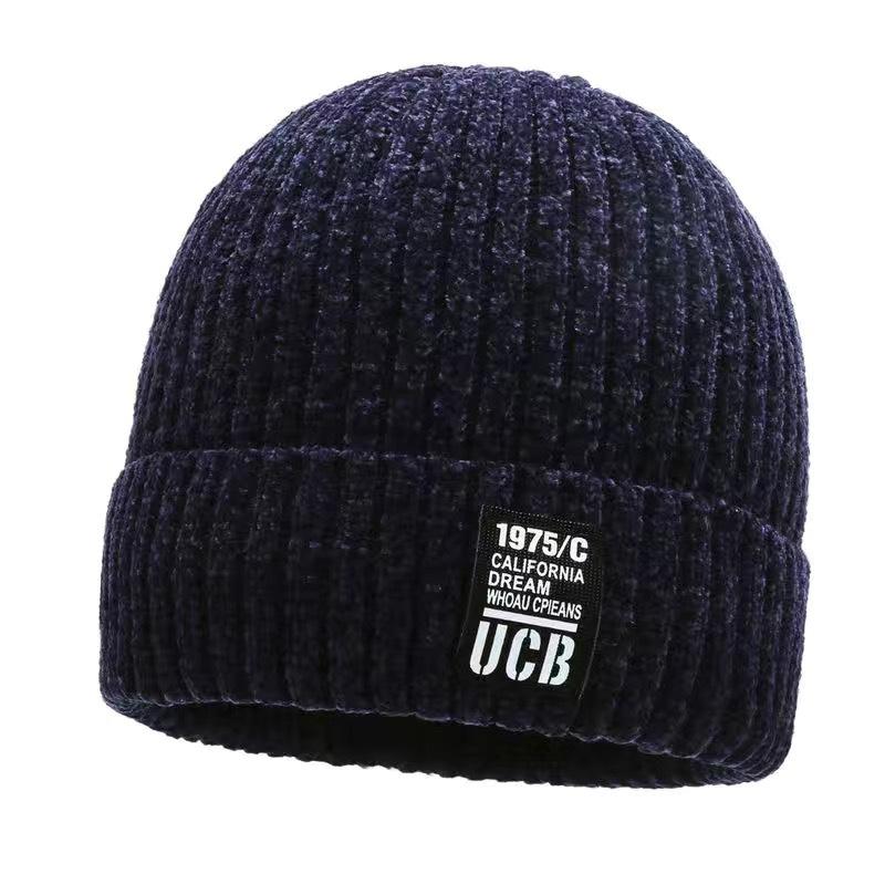 

Color Solid Knitted Hat Letter Printing Beanie Caps Windproof Gifts Fashion Темно-синій