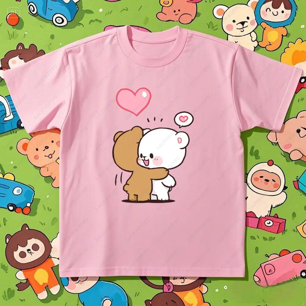 

Кавайная парная футболка с принтом мультяшных аниме Молоко и Мокко, хлопок, мужская, женская, парная футболка, летняя повседневная футболка, топы S