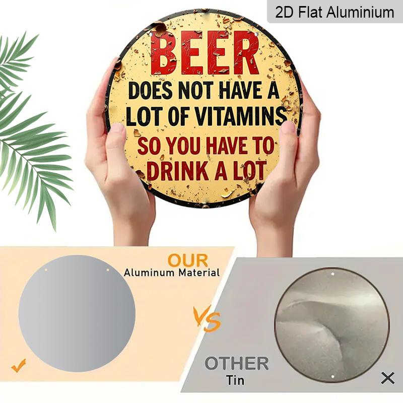 2D Flat - 7.87-Inch Humorous Vintage Beer Sign with a Rustic Look, Round Aluminum Wall Decor | Single Piece, Ideal for Holiday Gifts, Suitable for