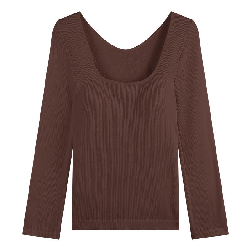 Korean Long Sleeve Fleece-Lined Slim Fit Square Neck Undershirt for Women