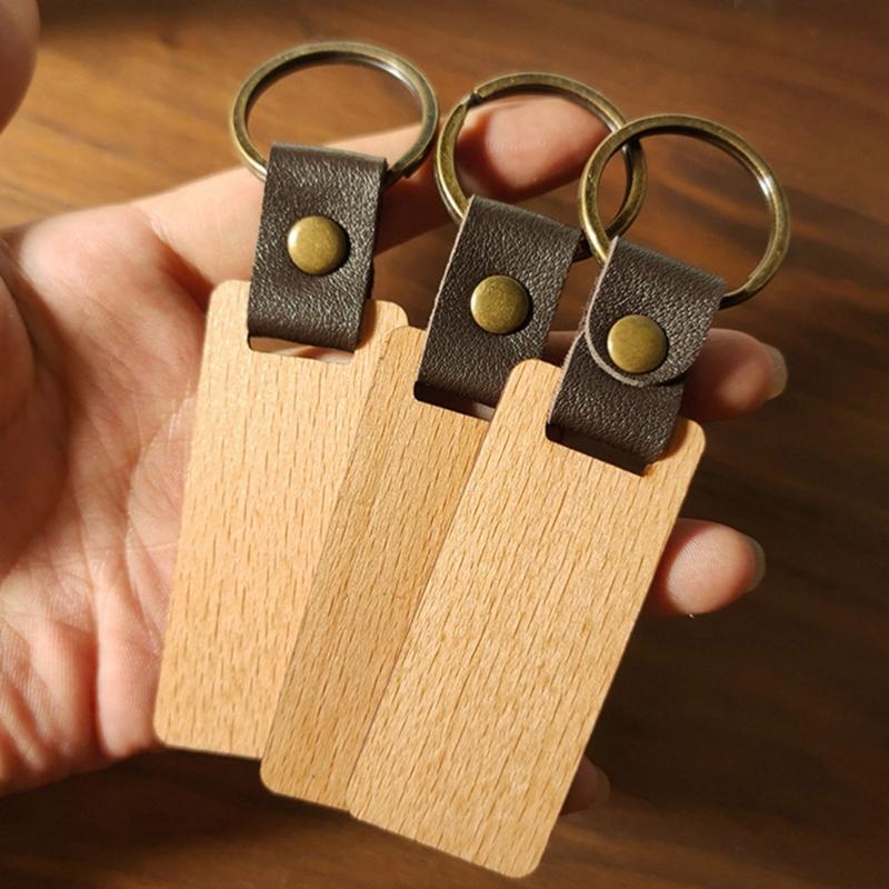 Solid Wood Keychain Wooden Key Chain with Rings Vintage Ornament for Men Women