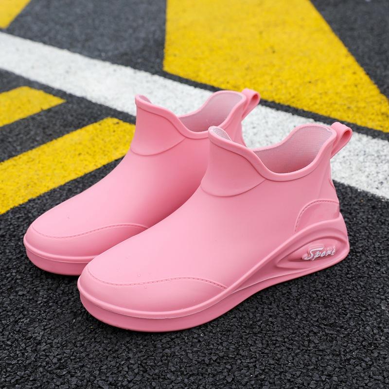 Rain Shoes Women's Lightweight Overshoes Fleece Wear-resistant Rubber Shoes Low-top Fashion Outer Wear Short Rain Boots Non-slip Water Shoes Fashion