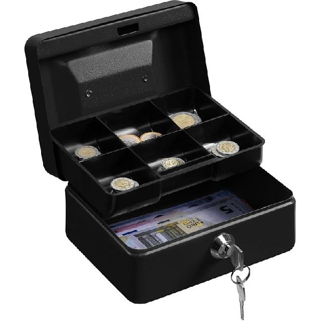 

Металлическая касса для мелочи с замком и 2 ключами - Черная чёрный
