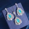 Jewelry Copper Bottom Gold-Plated Simulation Paraiba Inlaid Pendant Ring Set Female 8 * 12