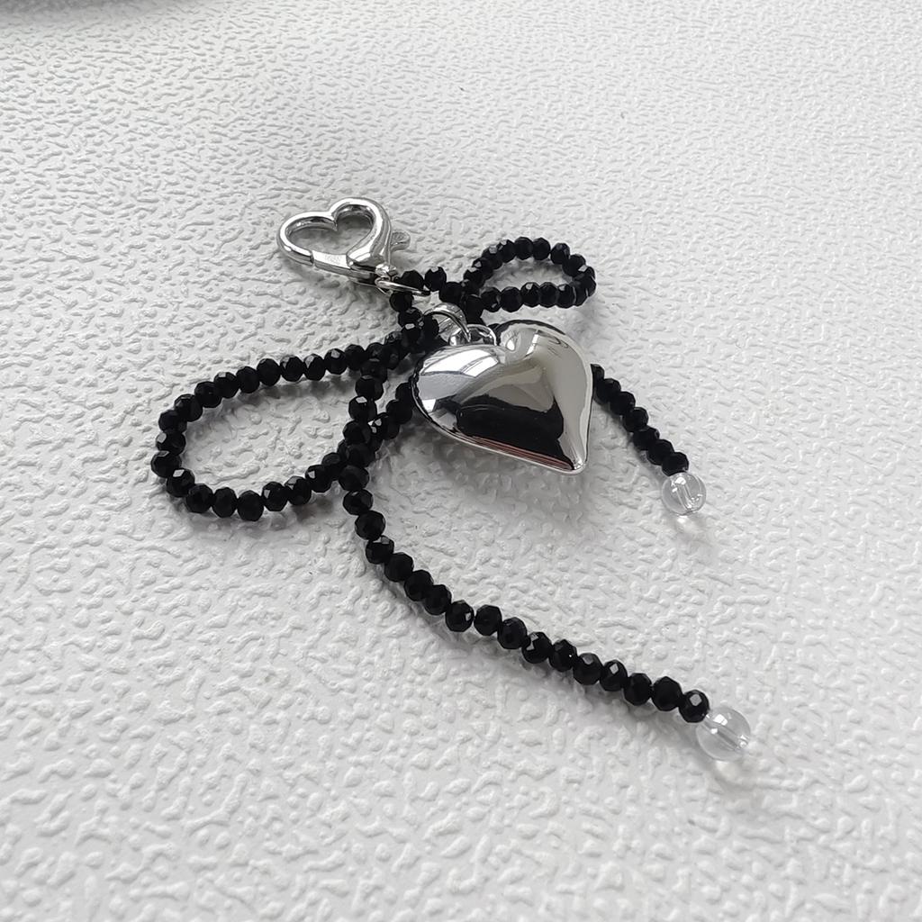 Crystal Beaded Phone Lanyard Bowknot Heart Pendant Wrist Strap Stylish Phone Charm Keyring Portable Accessory for Women