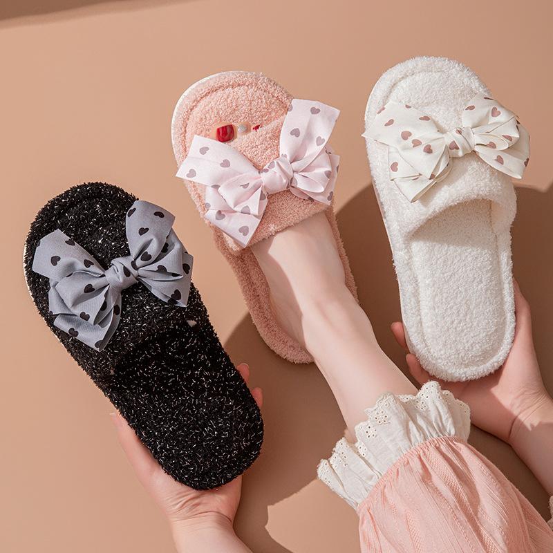 Butterfly knot starry sky cotton slippers, winter fluffy slippers, ins home plush slippers