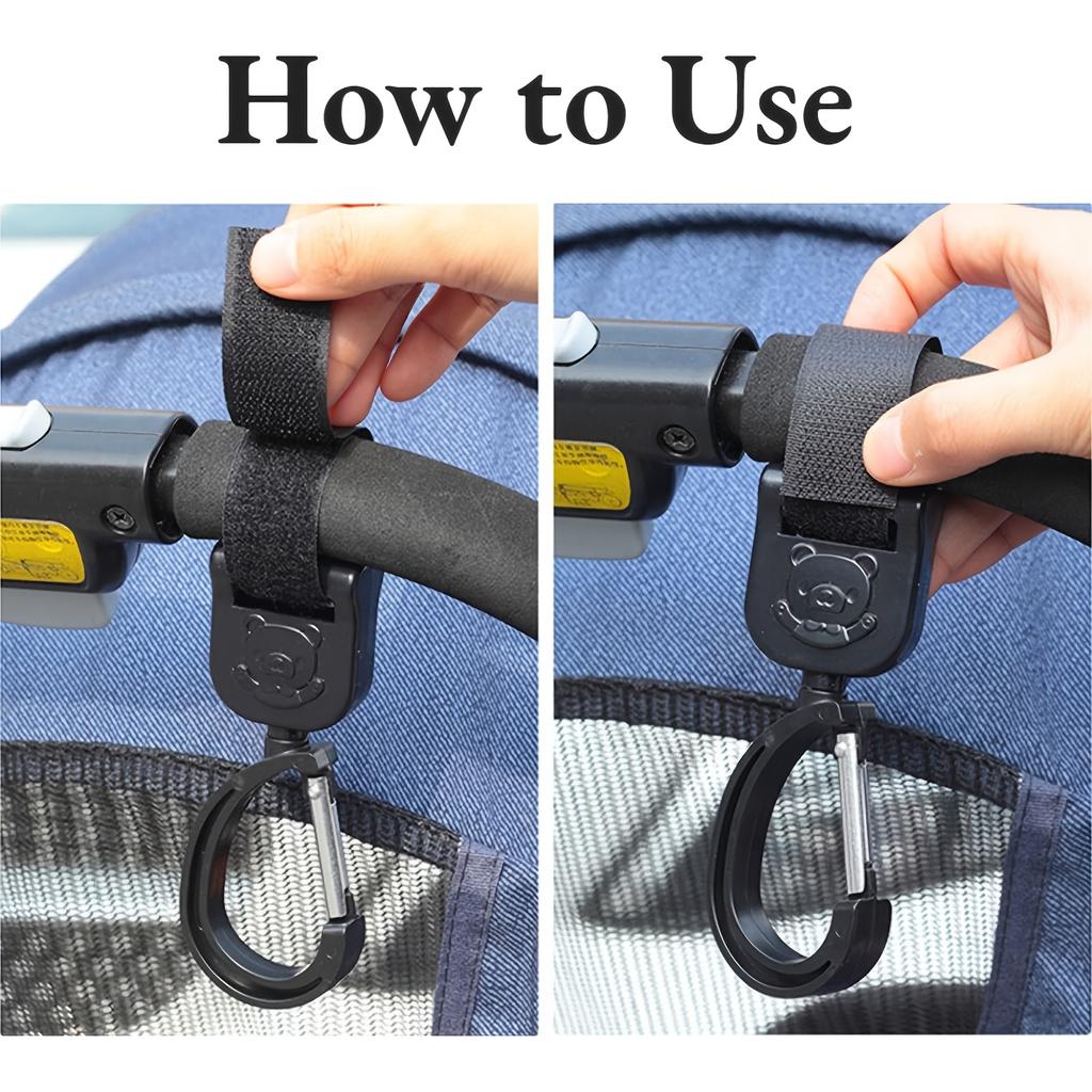 2pcs 360 Degree Rotatable Hooks | Multi-Purpose Stroller Hooks for Diaper Bags, Purses & Gear - Silicone Material
