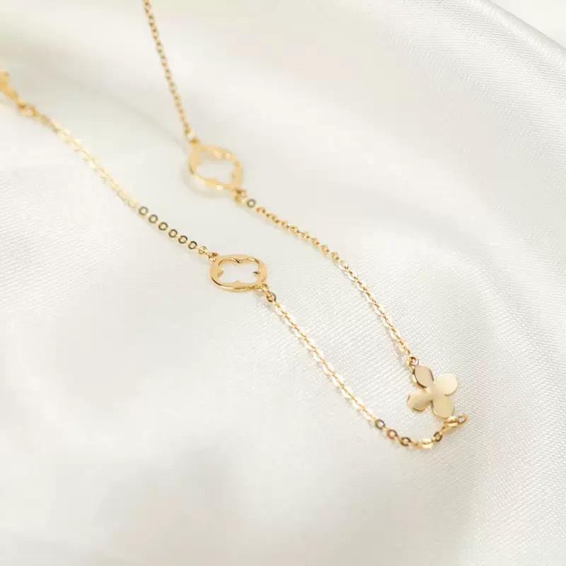 Collier Trèfle à Quatre Feuilles Coréen en Argent Plaqué Or 18 Carats