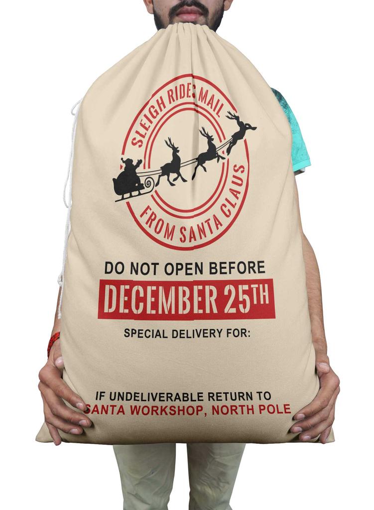 Printtoo Pack Of 2 Drawstring Special Delivery Extra Large Size Christmas Sack Re-Usable Xmas Present Storage 27x20 Inch