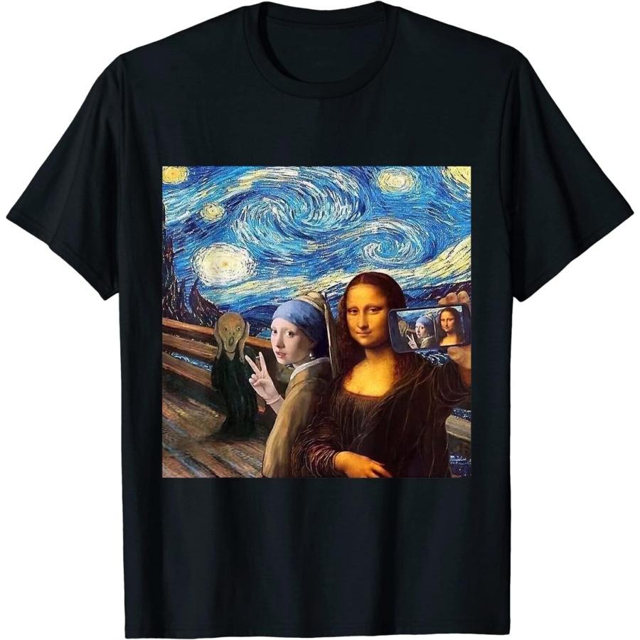 

YBAB Mona Lisa Girl with A Pearl Earring The Scream Starry Night T-Shirt XXXXXL чорний