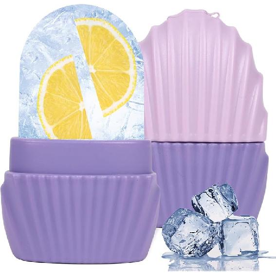 Ice Cube Roller for Face,Eyes and Neck,Reusable Silicone Ice Mold Mermaid Shell Shape for Shrink Pores Anti Wrinkle and Skin Beauty Care,Reduce