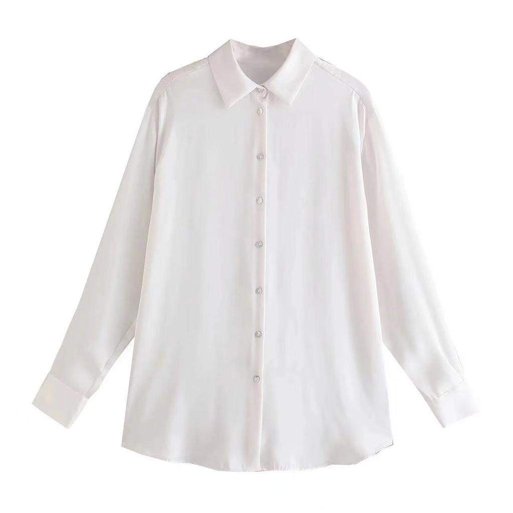 Spring and Autumn Women's Shirt Blouse Single Breasted Tide Solid Color Long Sleeve Tops