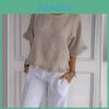 T-shirt Basic Estiva da Donna in Cotone e Lino, Vestibilità Larga, per Uso Casual