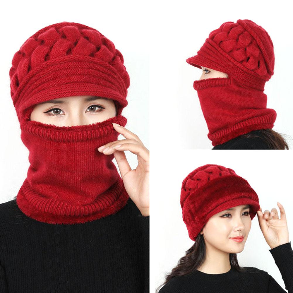 Women Winter Windproof Beanies Scarf Cap Cycling Outdoor Warm Woolen Thickening Velvet Hat
