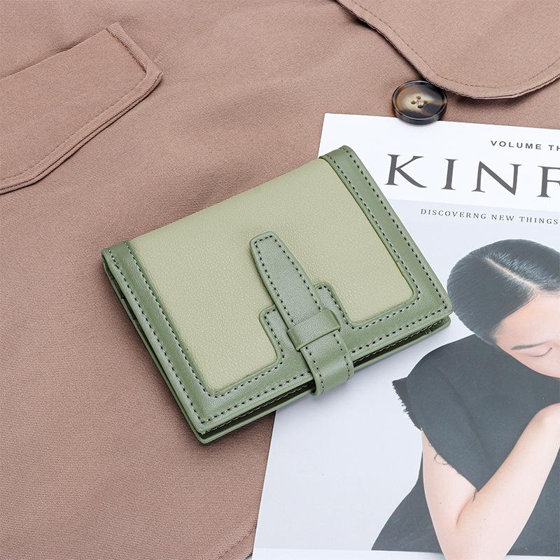 Women's Short Wallet Fashionable Exquisite Contrasting Color Drawstring Ins Style Multi-card Folding Change Purse