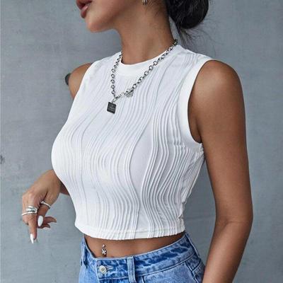 Tricot casual fără mâneci din tricot în coastă, pentru femei, vară, Y2K, stil de stradă, la modă coreeană, cu gât fals, crop top, îmbrăcăminte de stradă 2024