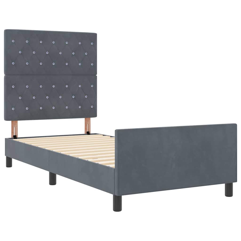 Box Spring Bed with Headboard Dark Grey 100 X 200 Cm Velvet