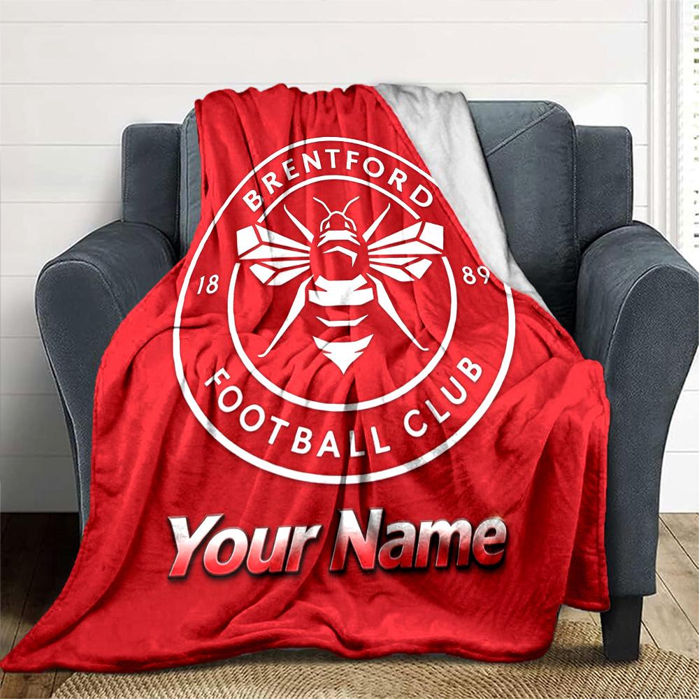 1pc Brentford F.C Blanket with Custom Name, Gift, for Men and Women, Soft Blanket, Good for Sofa Bed Couch Travel, Lightweight Flannel Blanket