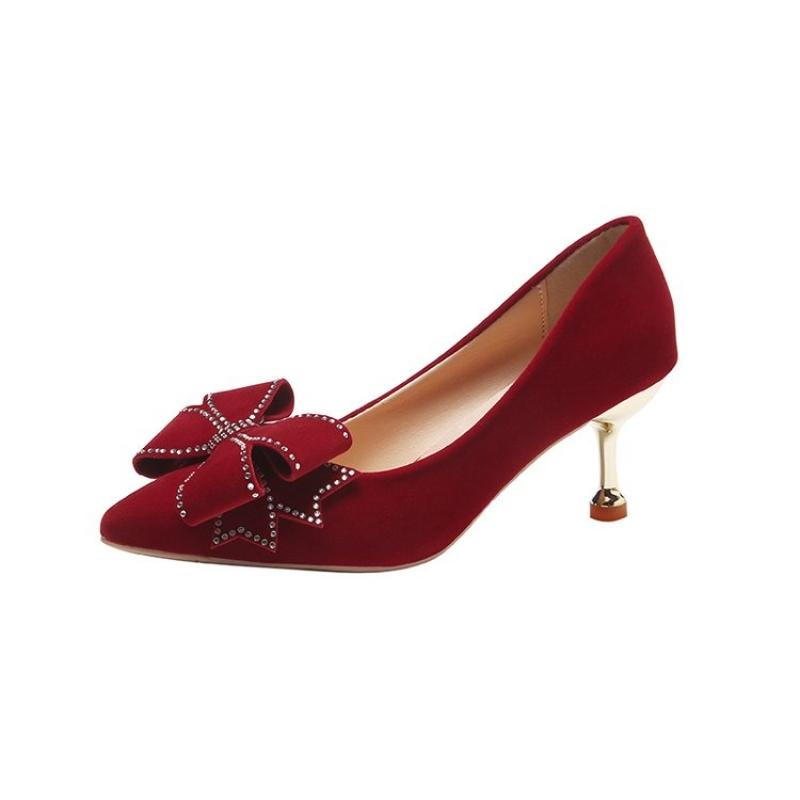 New High Heels Shallow Mouth Pointed Crystal Bow Women's Pumps Wedding Shoes Women's Bridal Shoes Wedding High Heels