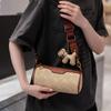 Women's fashionable wide shoulder strap cylindrical bag retro printed pillow bag shoulder bag crossbody bag