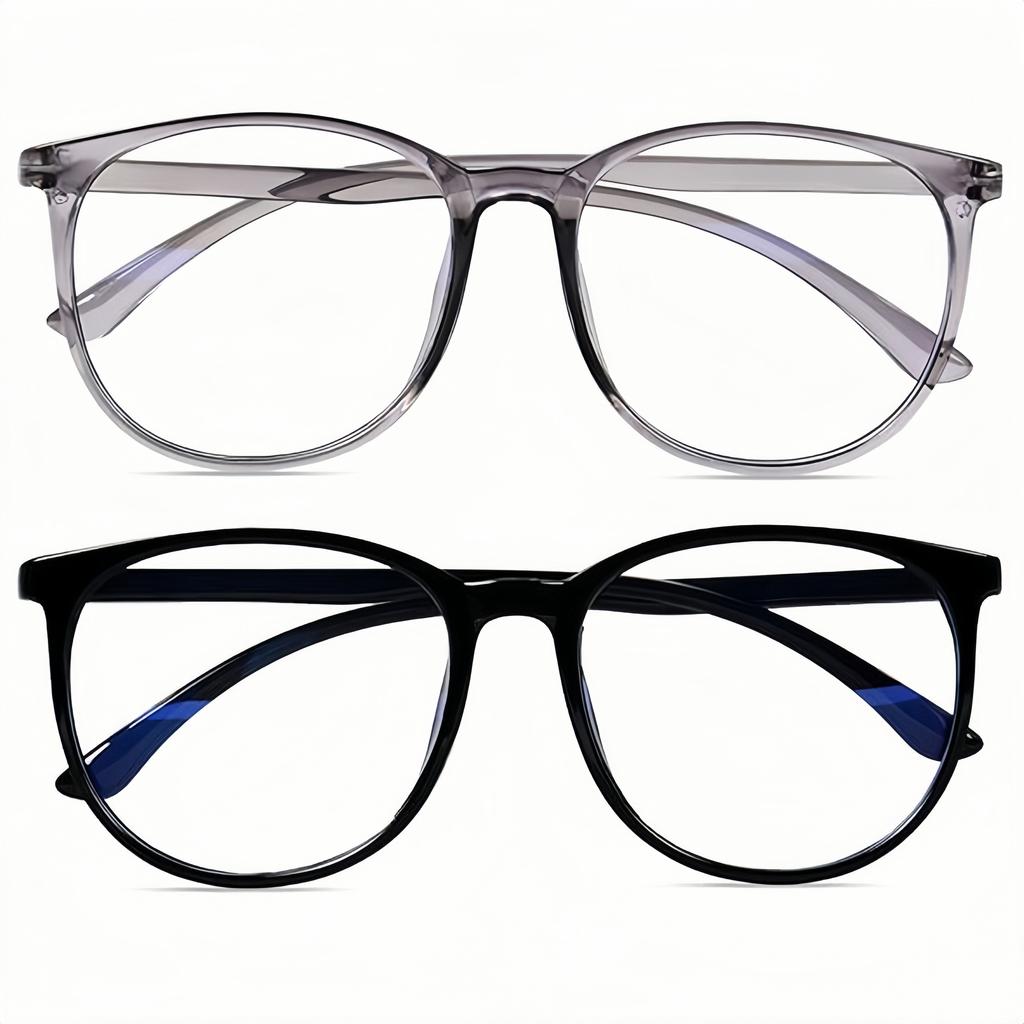 2PCS Transparent Computer Glasses Frame Women Men Anti Blue Light Round Glasses Blackout Glasses Optical Sunglasses Lenses