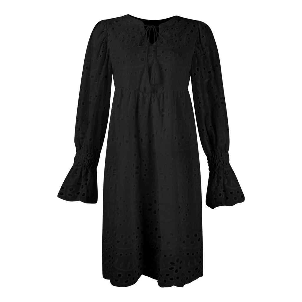 Women's Fashion Lace Lace Long Sleeve Color V-Neck Casual Dresses