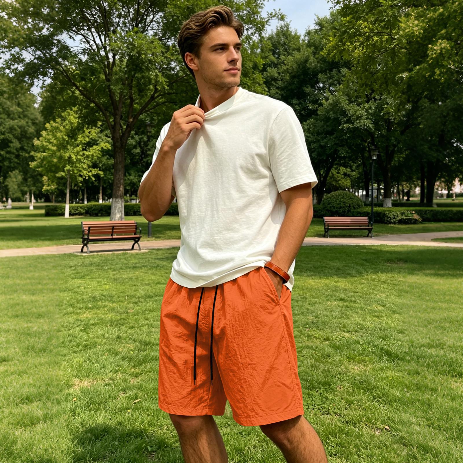 

Men s Quick Dry Beach Shorts Three Quarter Length Lightweight Breathable Swim Trunks with Adjustable Drawstring and Pockets XL помаранчевий