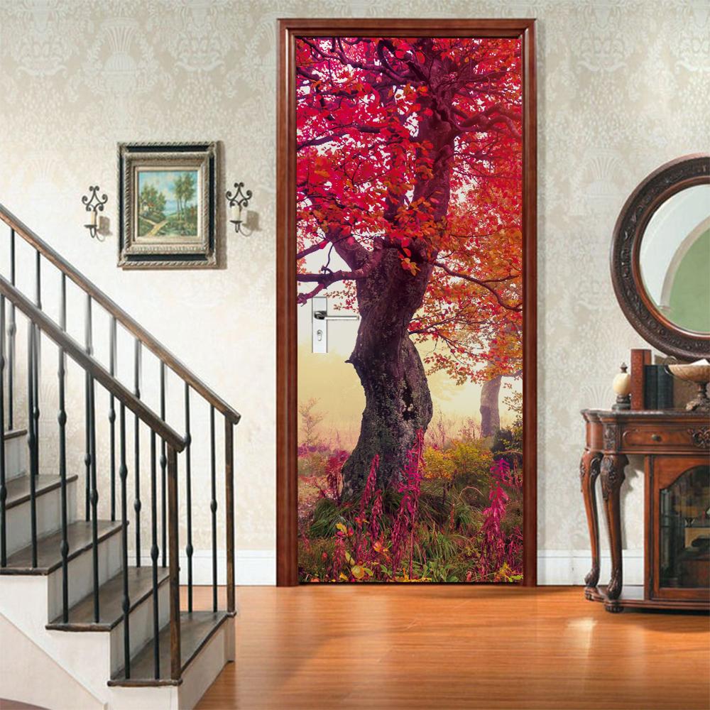 3D Door Mural Sticker Peel and Stick Door Wallpaper Golden Buddha Castle Moon Mermaid Flower Home Decor Removable
