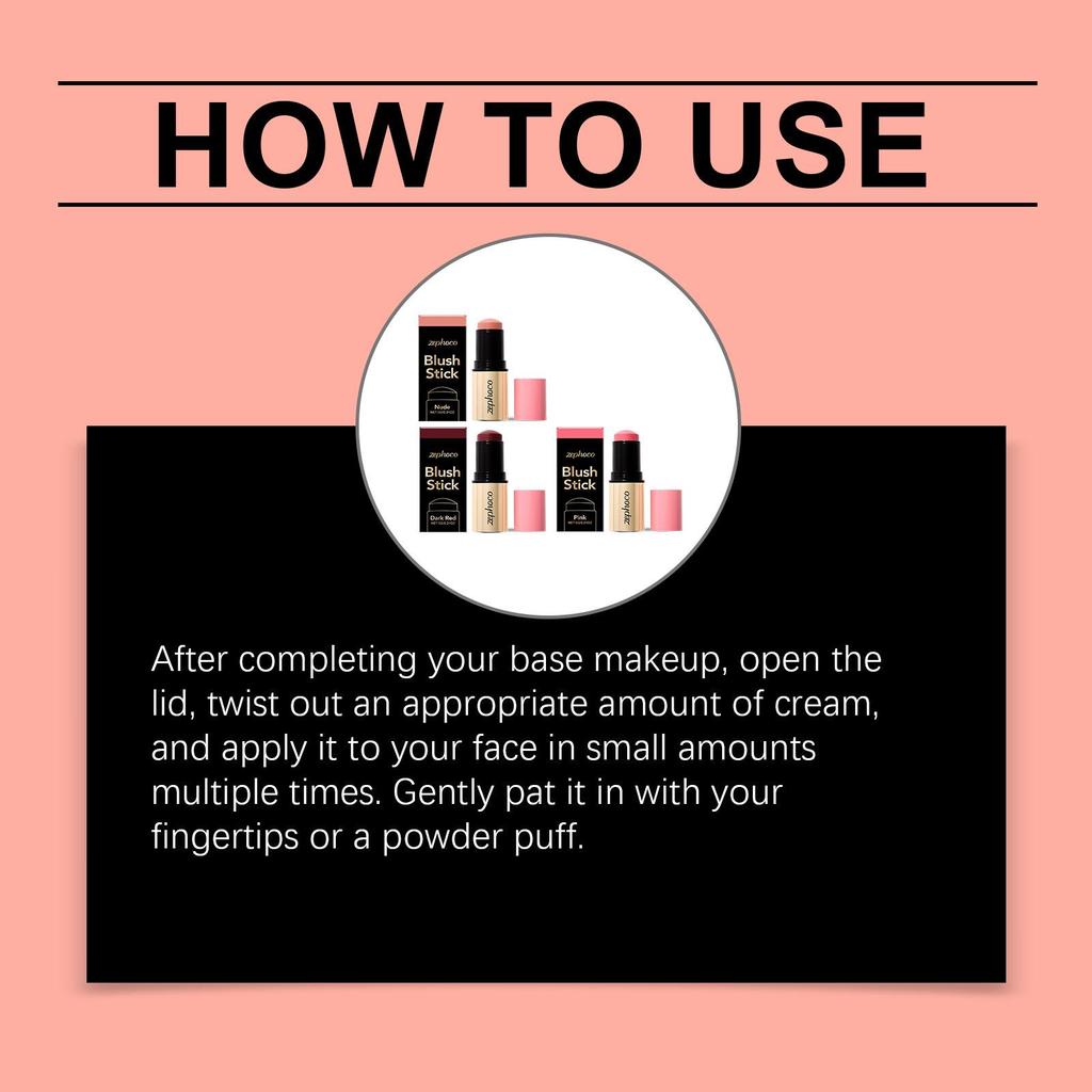 Zephoco High-Pigment Moisturizing Blush Stick - Multi-color for Daily Autumn/Winter Makeup