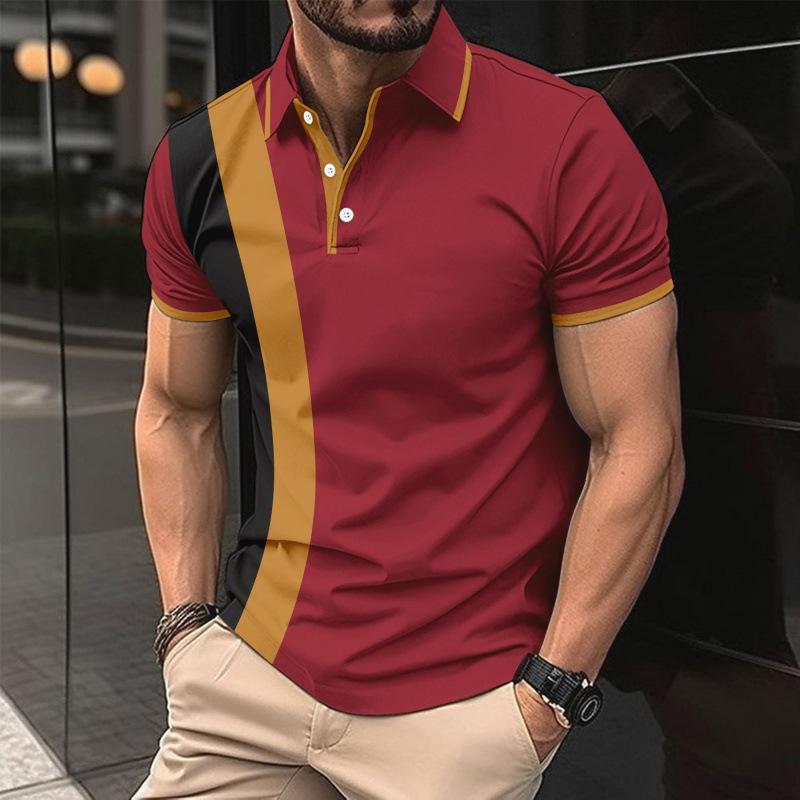 European and American Casual Spring and Summer New Style Pullover Digital Printed Button Short Sleeved Polo Shirt Men's Clothing