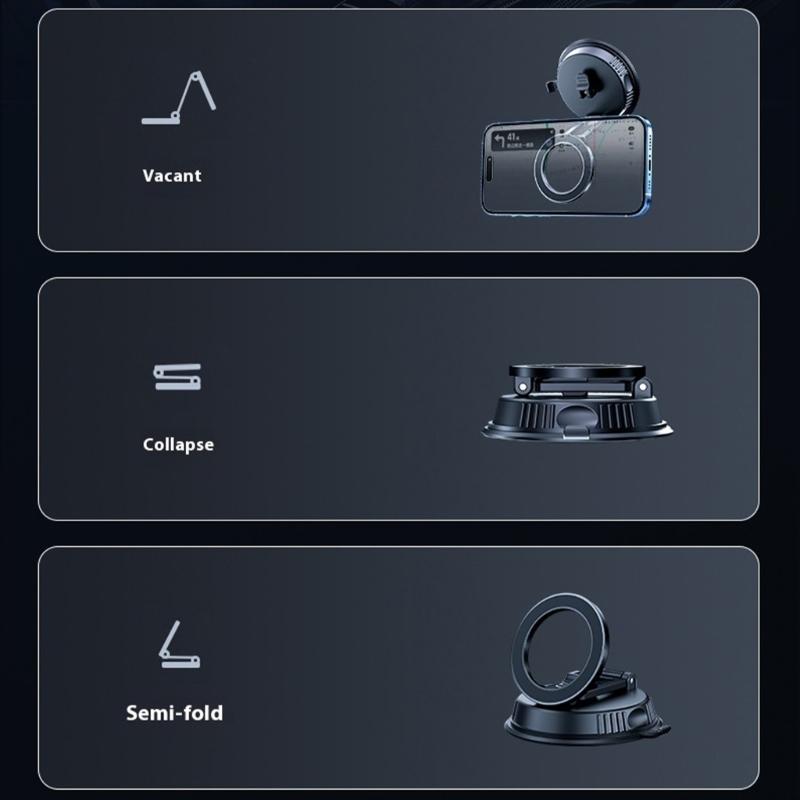 Foldable Magnetic Car Phone Holder Double Center Phone Bracekt Adjustable Vacuum Suctions Cup Upgrades for Most Smartpho