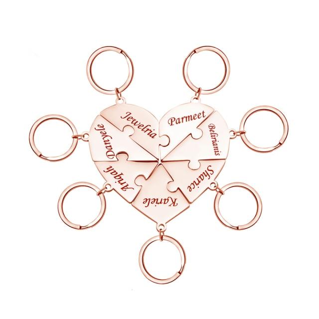 Polishedplus Heart Shape Splicing Pendant Puzzle Necklaces Keychain Keyring Custom Family Friends Names Men Women Jewelry Giveaway GiftsFashion