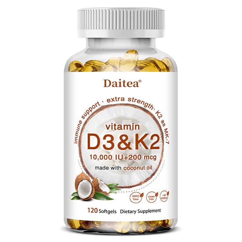 Vitamin D3 10000 IE + Vitamin K2 200 Mcg Nahrungsergänzungsmittel, 120 Weichkapseln pro Flasche