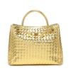 Woven PU Tote Bag With Metal Rope Buckle Large Capacity Shoulder Handbag Women Vintage Style Daily Use