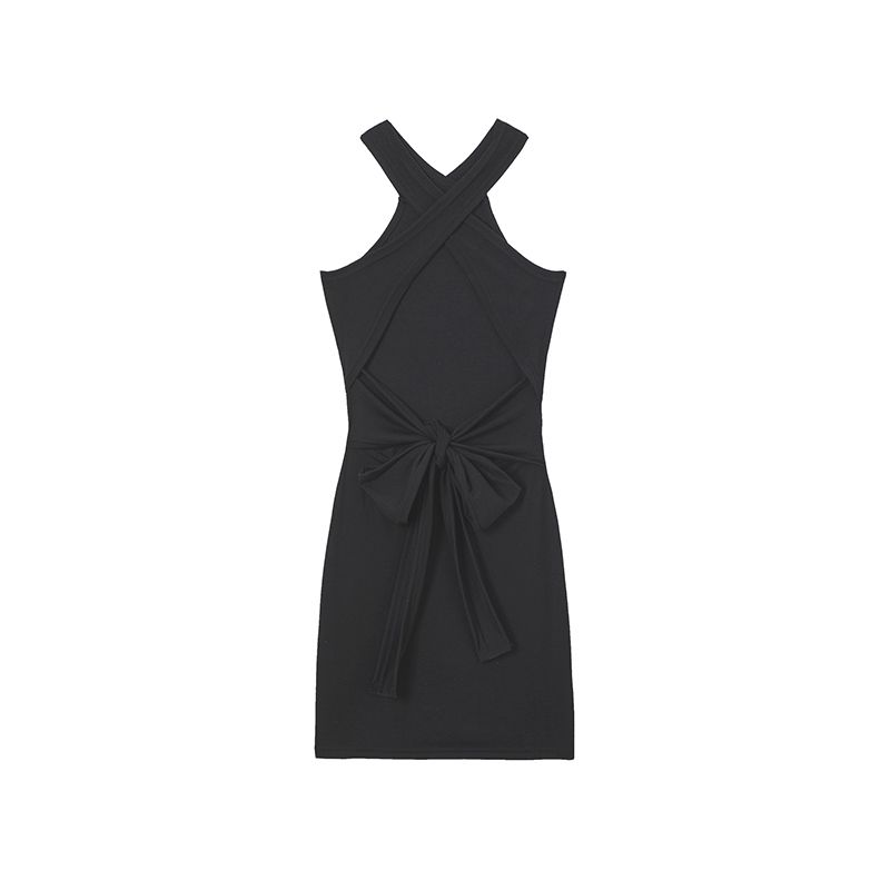

Fashion Sexy Style Cross-Halterneck Sheath Dress Female Black Color & Pleats Sexy Open Back Skinny Slimming Short Skirt Black S