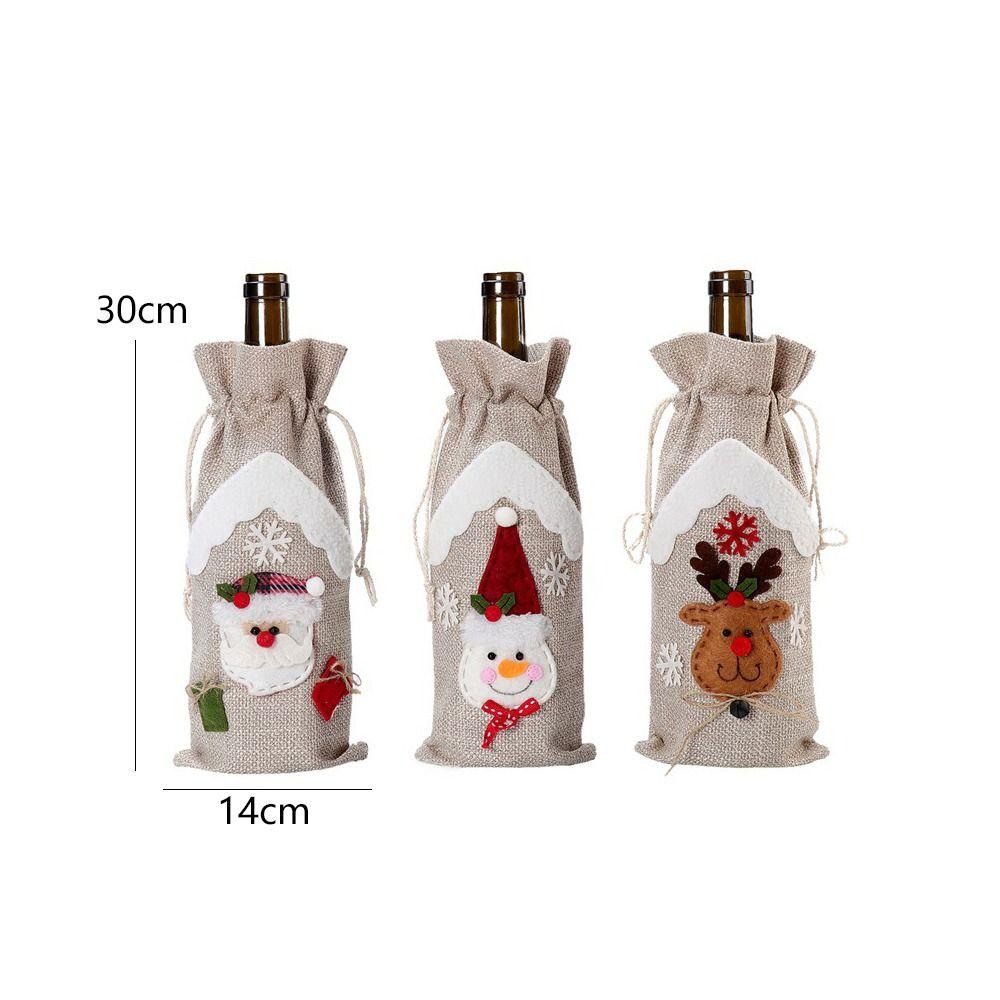 2pcs Portable Christmas Linen Wine Bottle Cover Cartoon Santa Claus Snowman Elk Champagne Wine Bag Exquisite Reusable