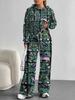 Europe, America Autumn and Winter 1116 Casual Retro Flower Long-sleeved Suit Women's Hooded Sweater Trousers Two-piece Set