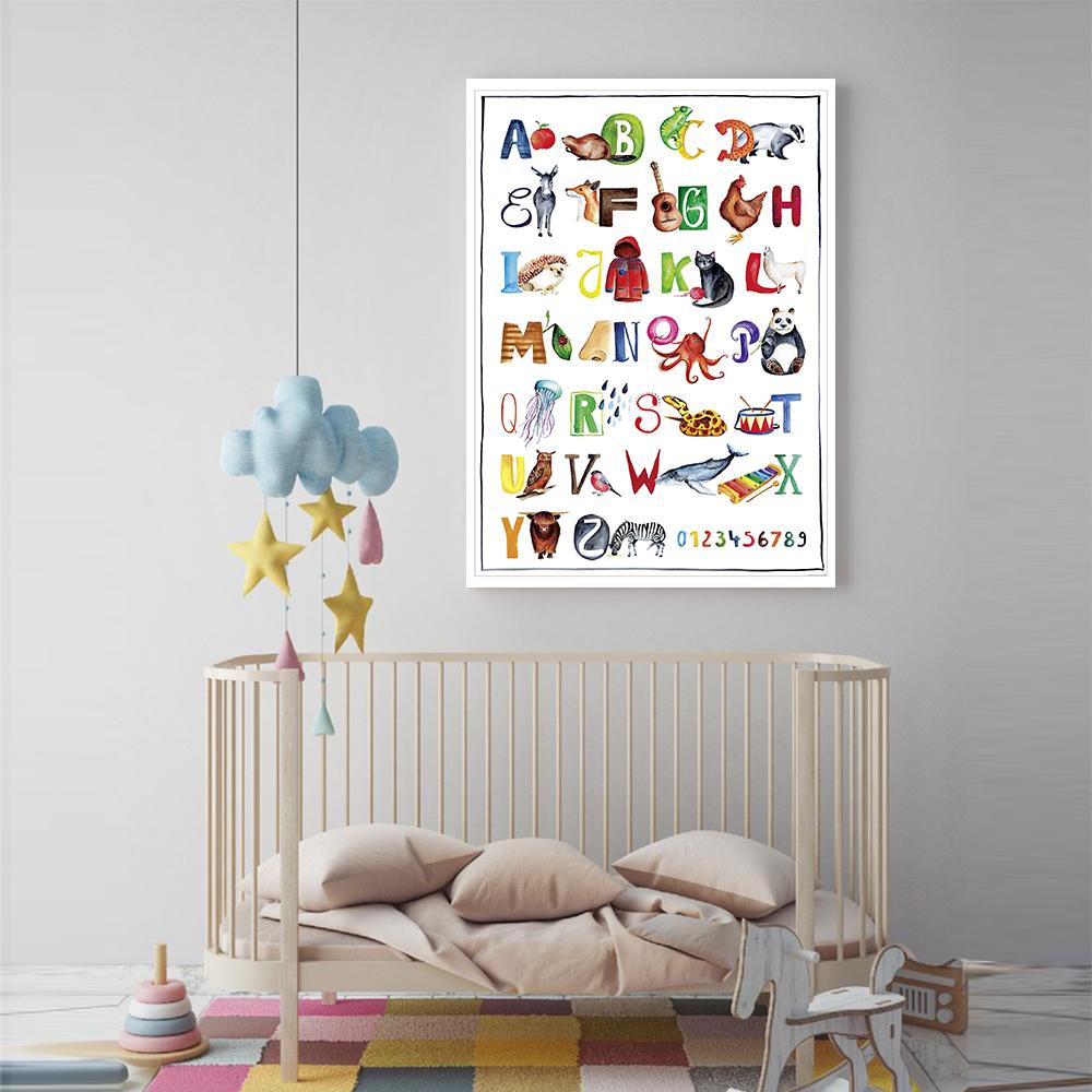 The ABC Premium Poster Alphabet Learning Wall Art Canvas Painting Children Posters Prints For Nursery Kids Room Home Decoration