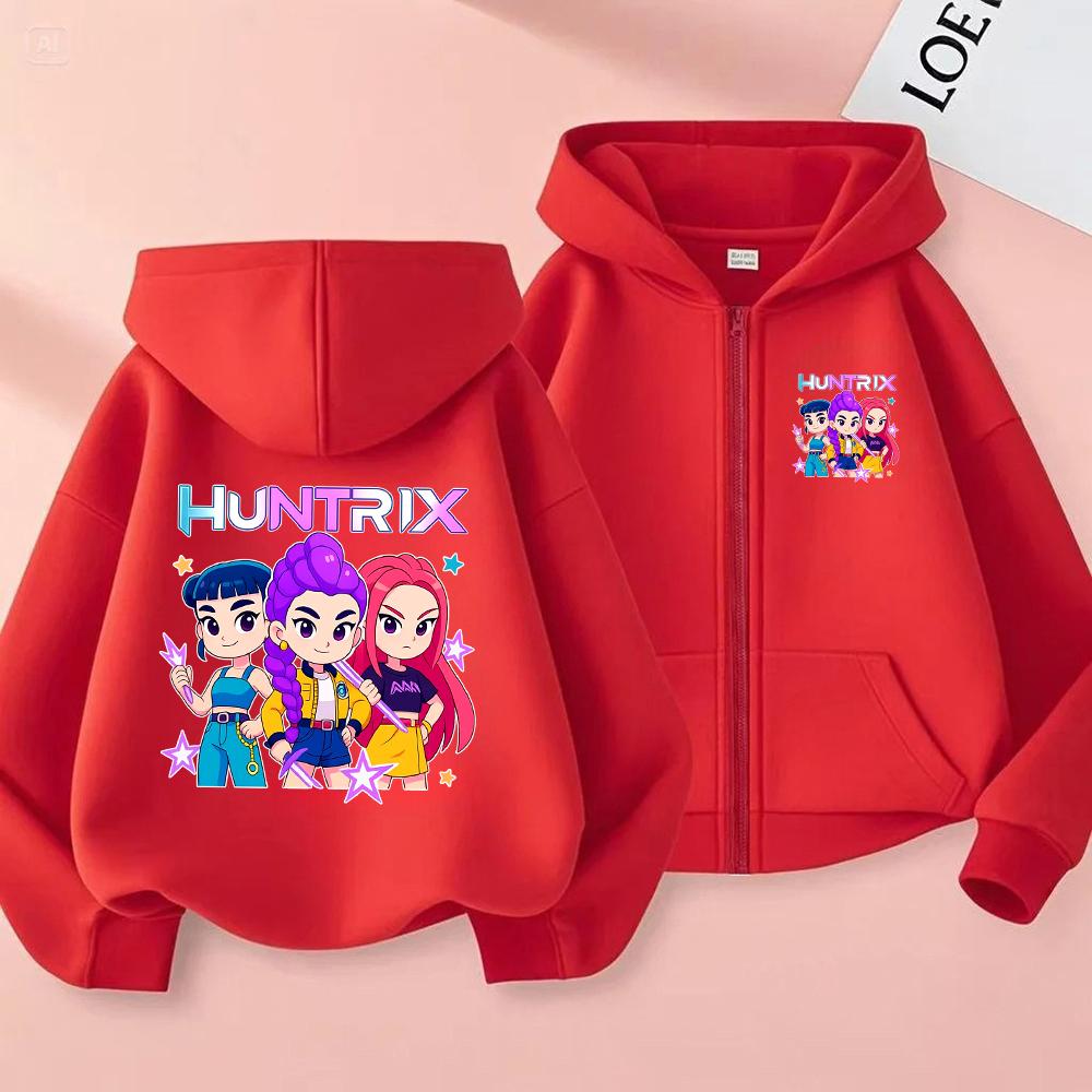 

2025 Новая толстовка на молнии с мультяшным принтом Huntrix для девочек, повседневная, с длинным рукавом, детская модная спортивная одежда 100