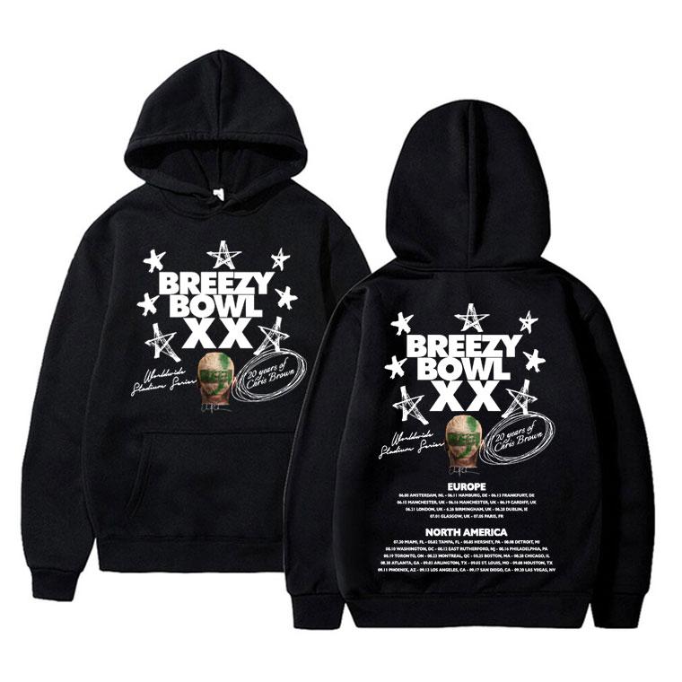 Famous Chris Brown Breezy Bowl XX Tour 2025 Hoodie Men Women Hip Hop Pop Music Sweatshirt Male Fashion Vintage Hoodies Pullovers