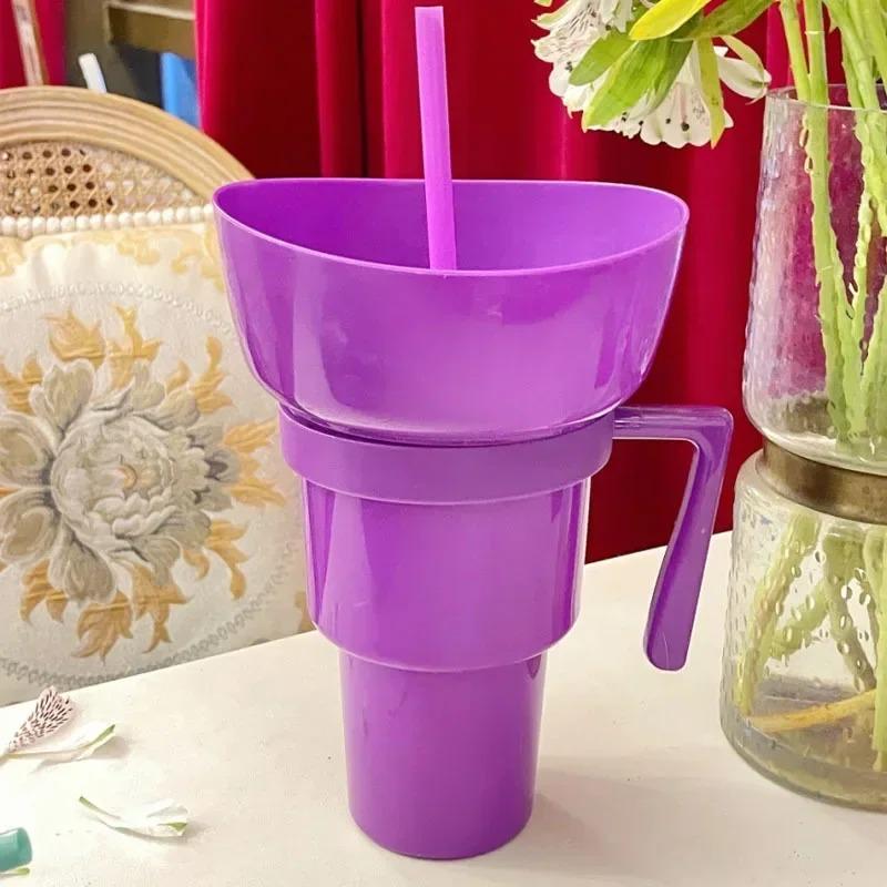 New 2 IN 1 Creative Popcorn Snack Cup Integrated Beverage Cup with Handle Portable Beverage Cup Novel Design and Many Functions