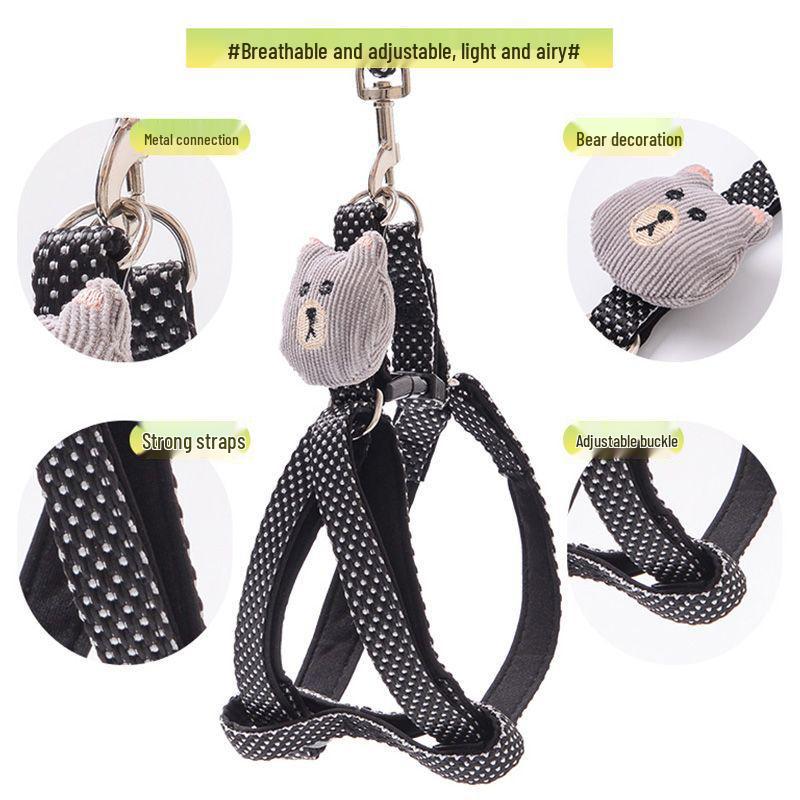 Bear Style Adjustable Breakaway Dog Leash Collar for Small Dogs - Anti-Explosion Double-Layer Design