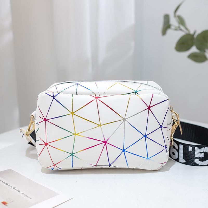 

Colorful radiant geometric printing new fashion trend women letter shoulder strap camera bag
