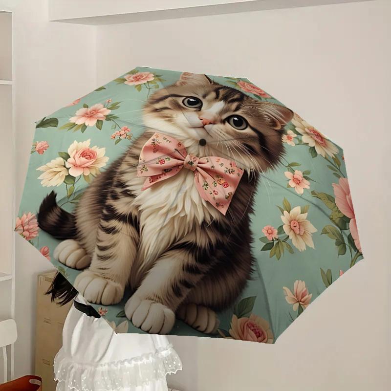 1pc Cat Floral Pattern Automatic Open/Close Umbrella, Formal Events - Ideal Gift for Family or Friends, Outdoor Accessory Yy251211265