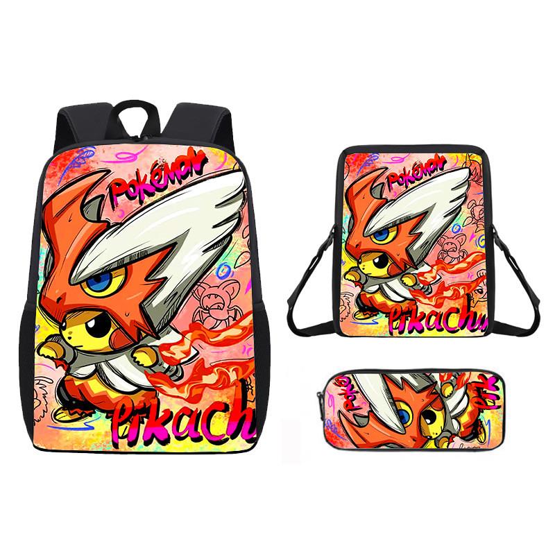 Pikachu Pokmon Kids School Backpack Set With Waterproof Oxford Fabric For Elementary Students