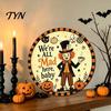 Halloween Home Decoration Retro Wall Sign, Round Metal Decorative Vintage Style Plaque Rustic Art Decor for Living Room Party Signs