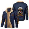 Mens Winter Fleece Lined Cotton Jacket Slim Fit Stand Collar Sport Coat With Graphic Prints European Size