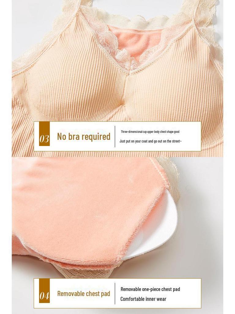 **Little Bear Fairy Women's Warm V-Neck Lace Vest with Chest Pad - Plus Velvet**